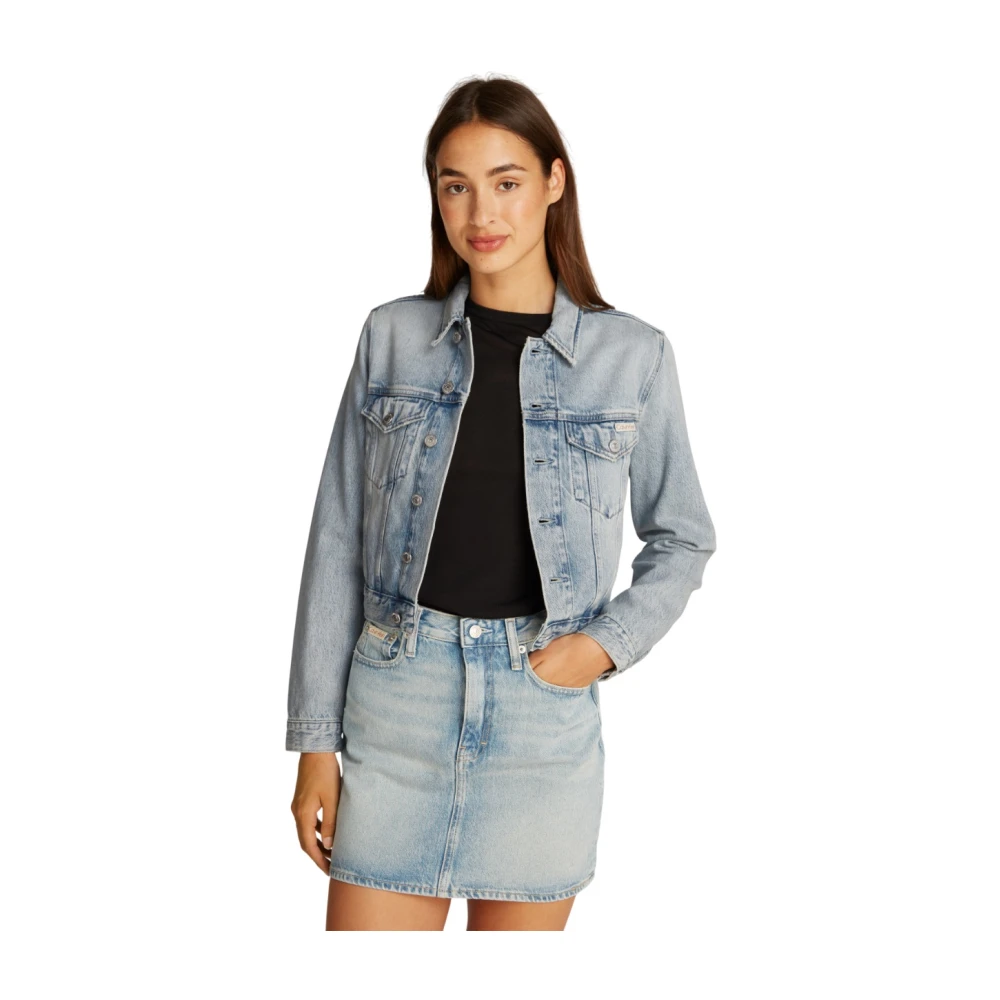 Calvin Klein Blauwe Denim Jas Rechte Snit Blue Dames