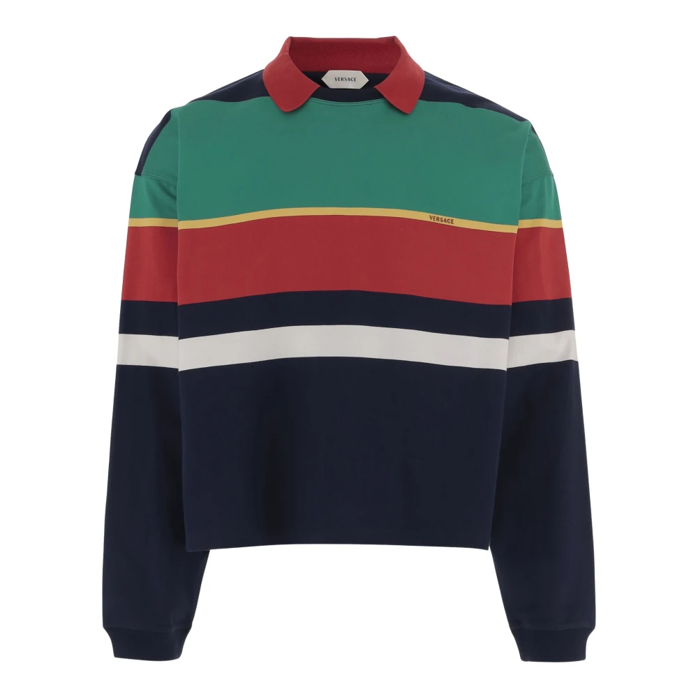 Versace Striped Cotton Polo Shirt - Male - Polo Shirts - Multicolor - L - Tops