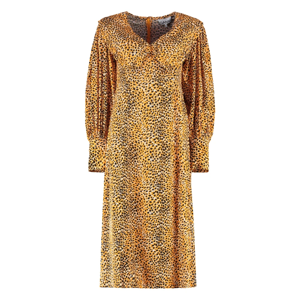 Ganni Geplooide Trim Maxi Kraag Jurk Multicolor Dames