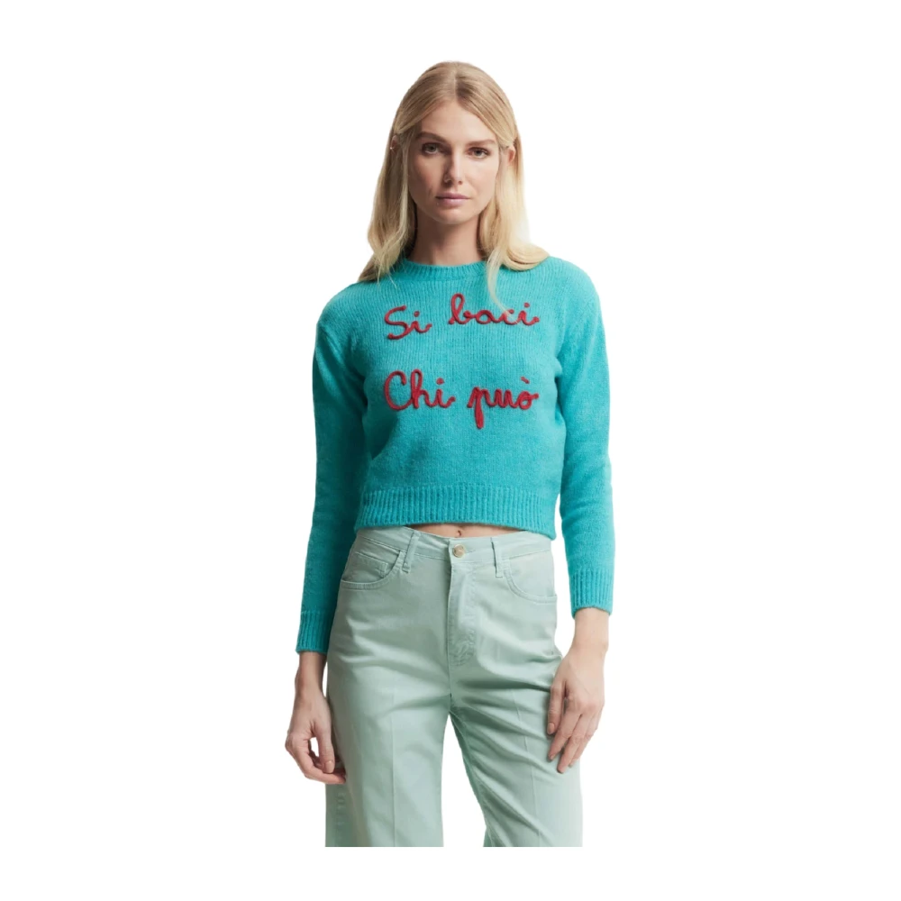 Kocca Groene wollen mix dames trui Blue Dames