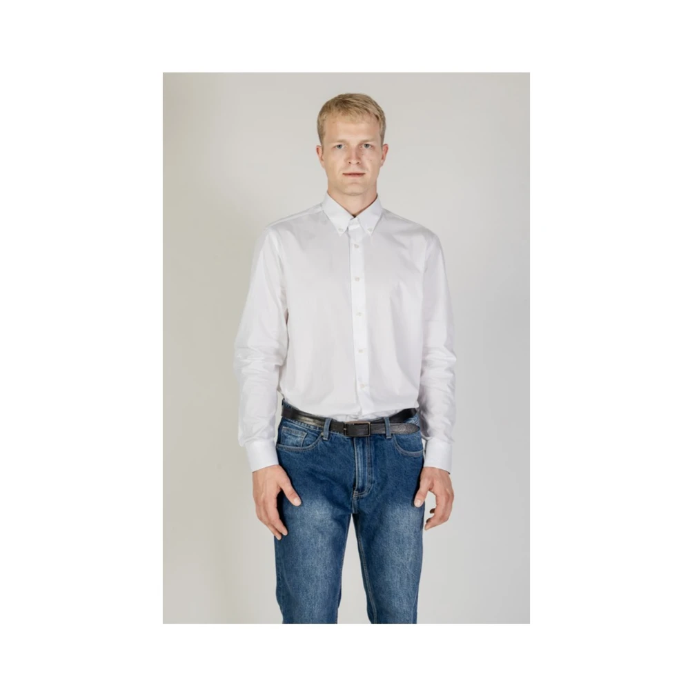 Aquascutum Club Check Overhemd Lange Mouw White Heren