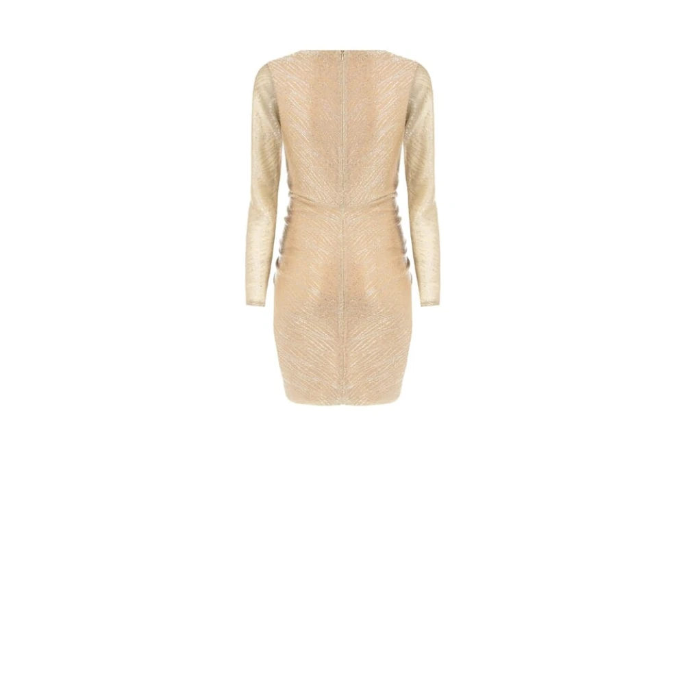RINASCIMENTO Lurex Jurk met Gerimpelde Zijkanten Yellow Dames