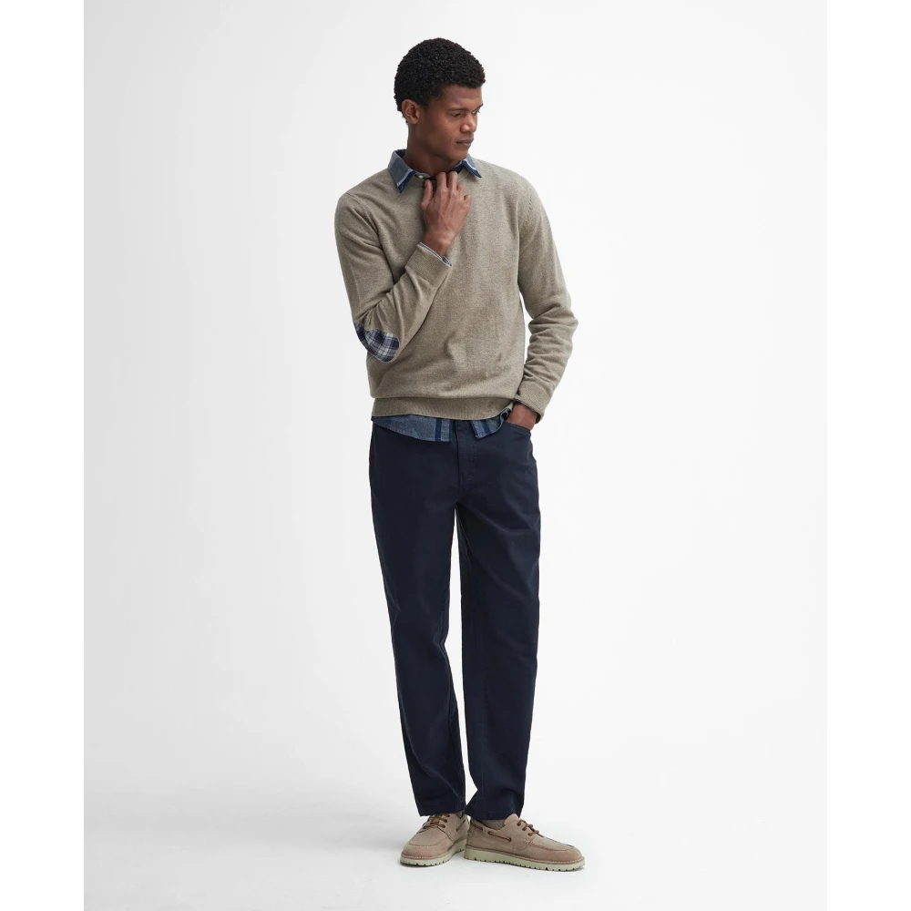 Barbour Tartan Elleboog Patch Crewneck Sweaters Beige Heren
