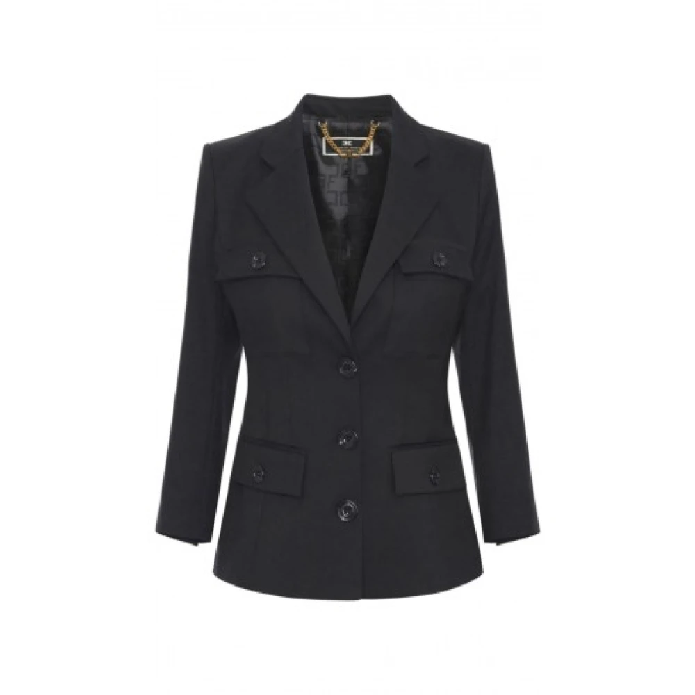 Elisabetta Franchi Wollen Blazer Enkele Knoop Revers Black Dames