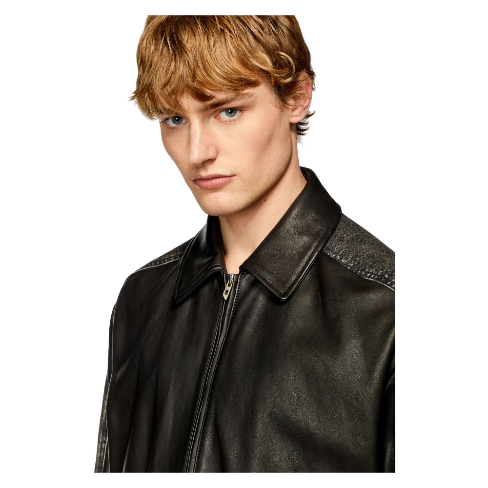 Diesel Hybrid denim and leather jacket Black Heren