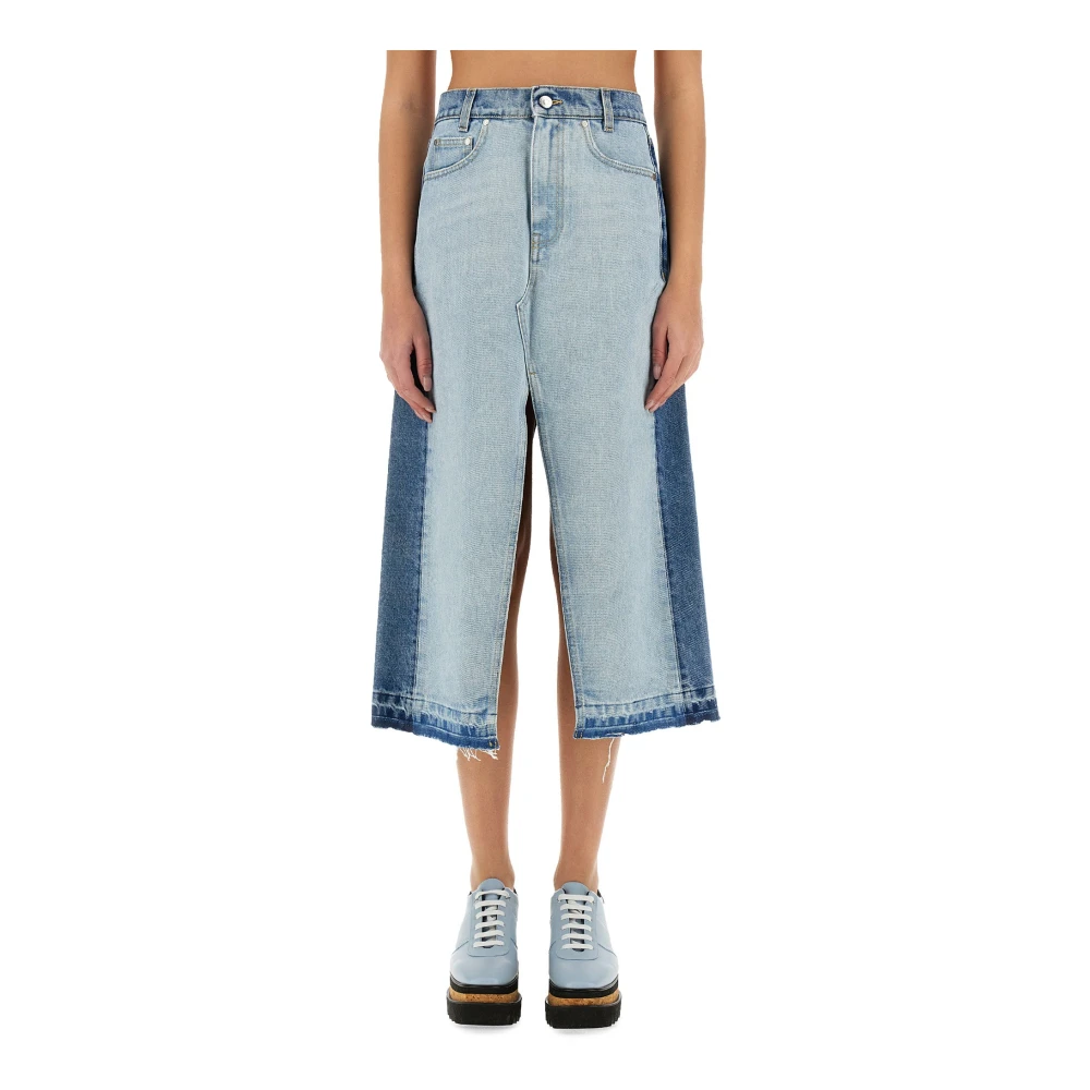 Stella Mccartney Women's Blue Contrast Panel Denim Skirt - Denim Skirts - L - Skirts