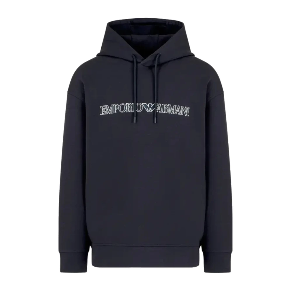 Emporio Armani Navy Blue Hoodie Logo Blue Heren