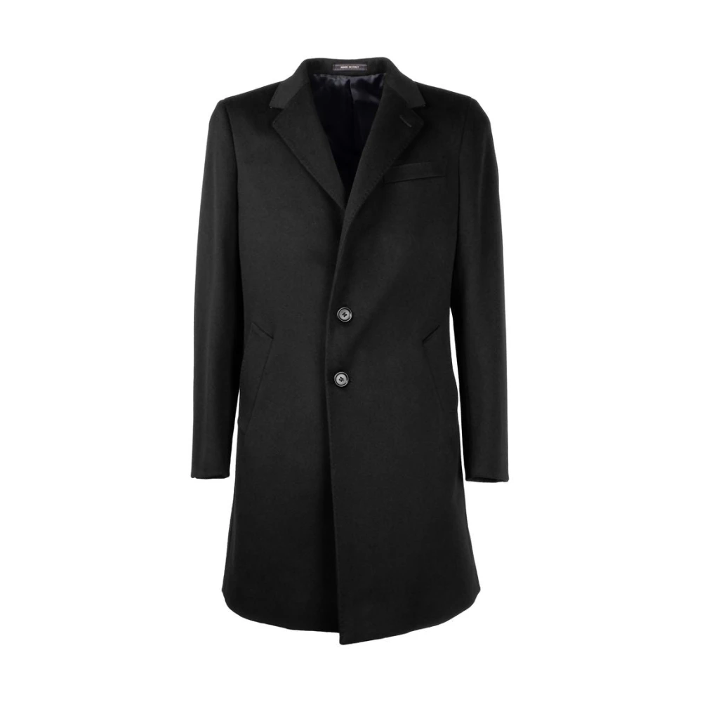 Made in Italia Elegante zwarte wollen jas voor mannen Black Heren