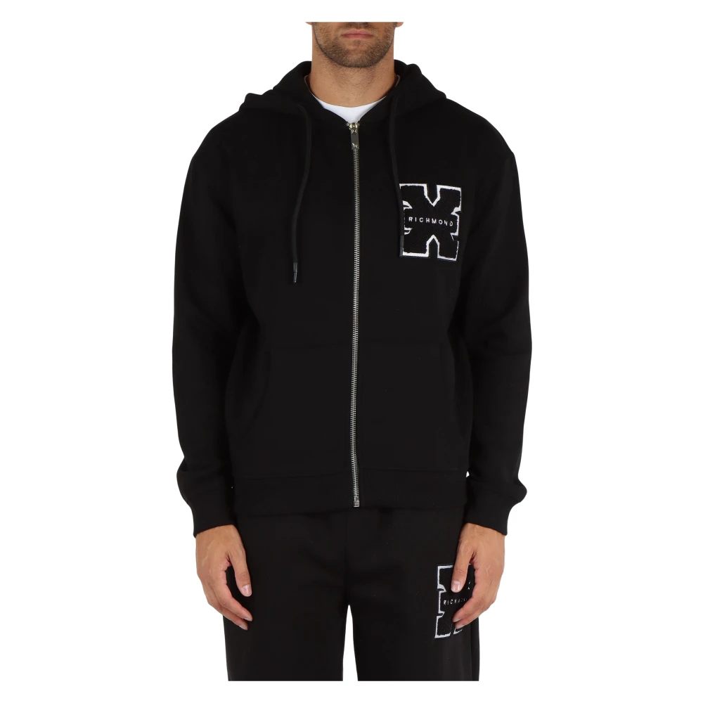 Richmond Hoodie met rits in katoenmix Black Heren