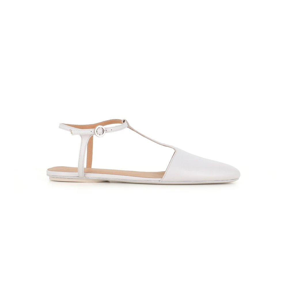 Marsell Vita läder ankelrem ballerina skor White, Dam