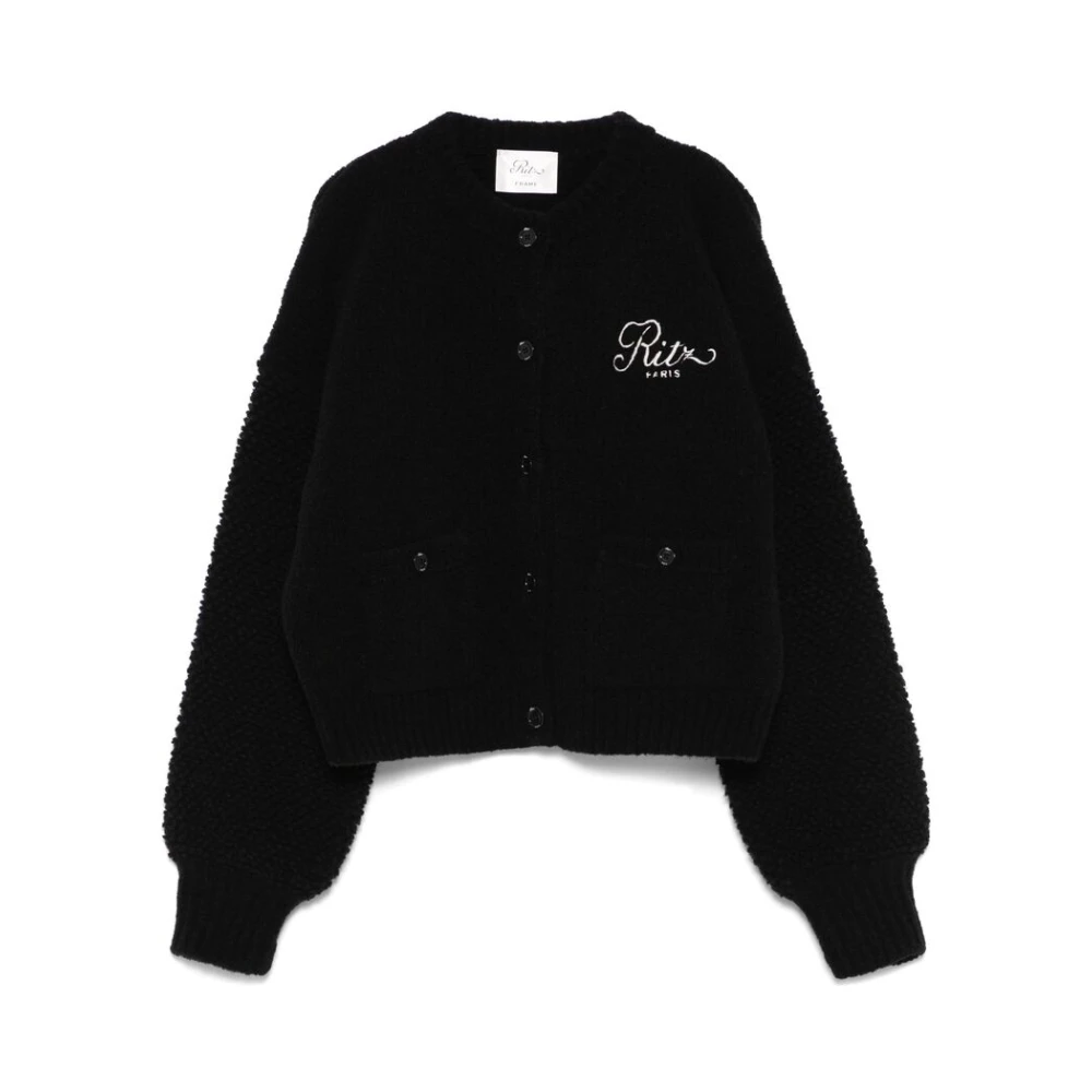 Frame Zwarte Crew Neck Sweater met Zakken Black Dames