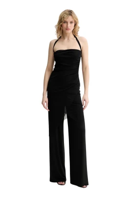 Halterneck-jumpsuit med drapering och vida ben