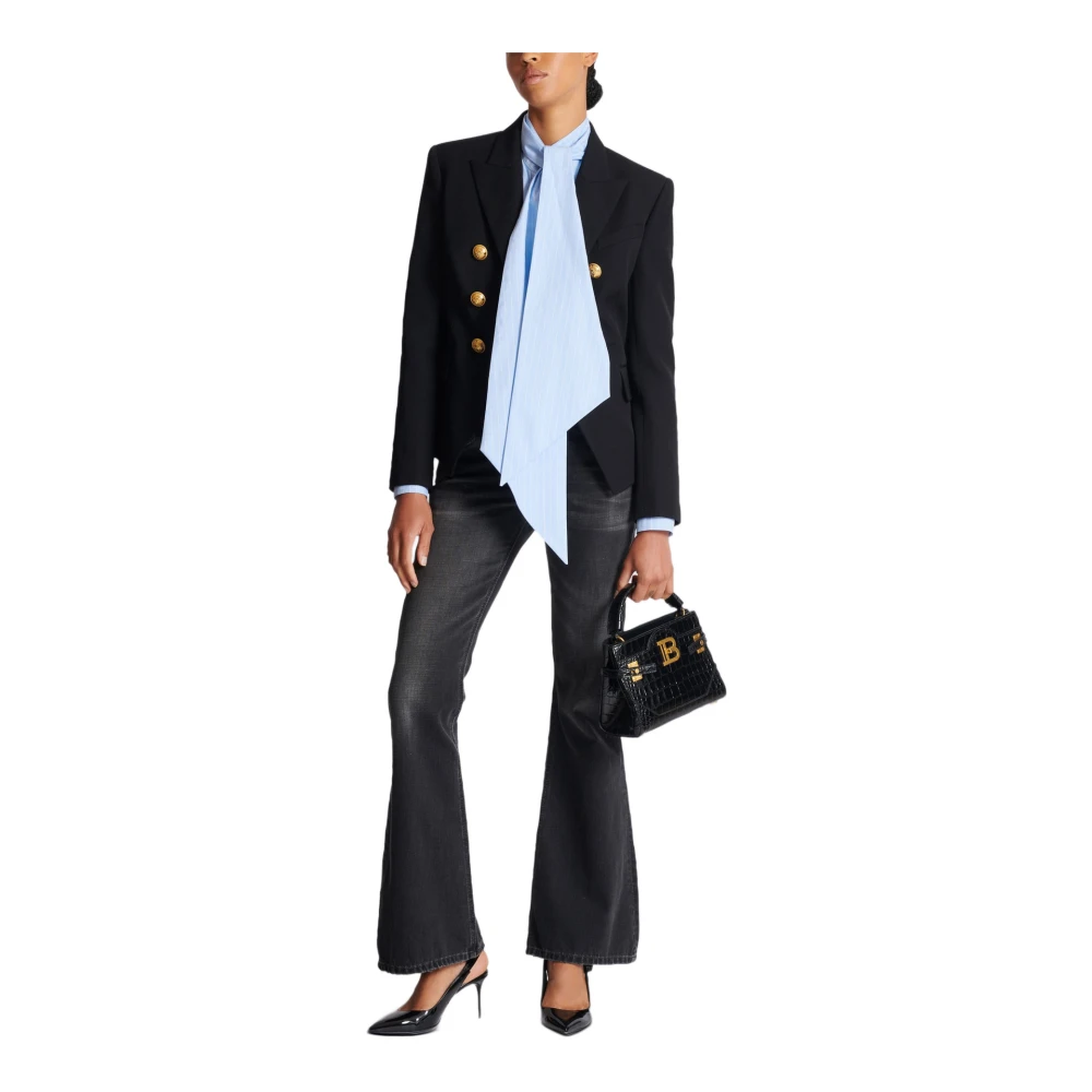 Balmain Gestreepte shirt met strik Blue Dames