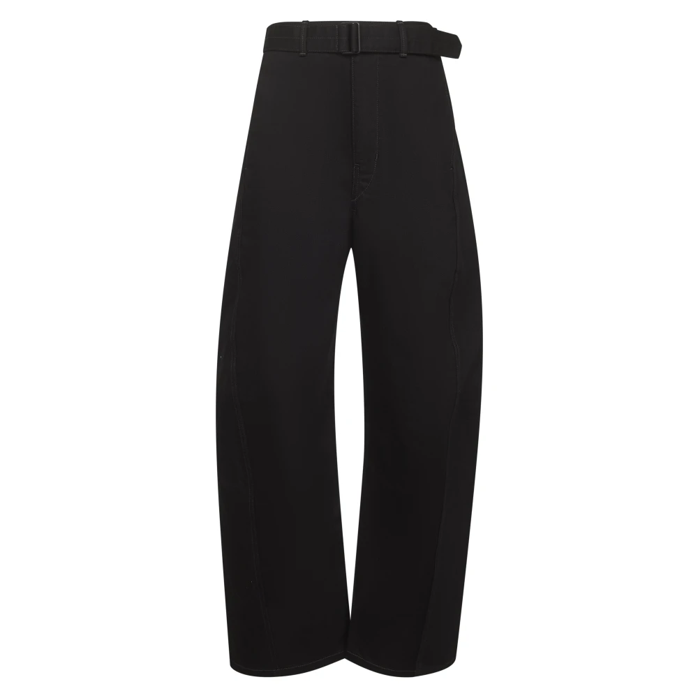 Lemaire Black Straight Trousers, Female, S, Cotton Trousers With Belt