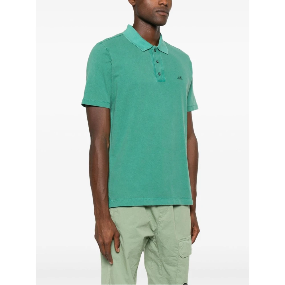 C.P. Company Grasgroene Logo Print Polo Shirt Green Heren