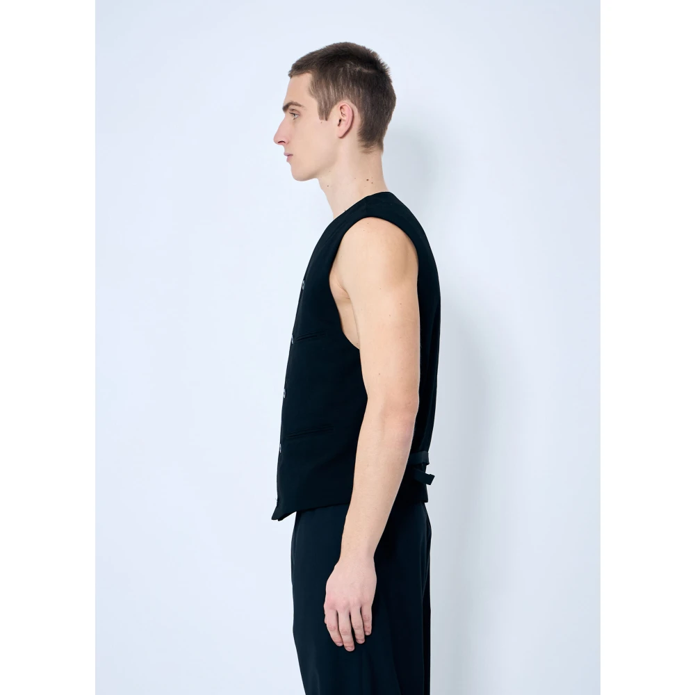 Lemaire Katoenen Weefsel V-hals Vest Black Heren