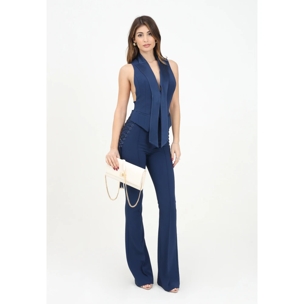 Elisabetta Franchi Blauwe Elegante Broek met Zijveters Blue Dames