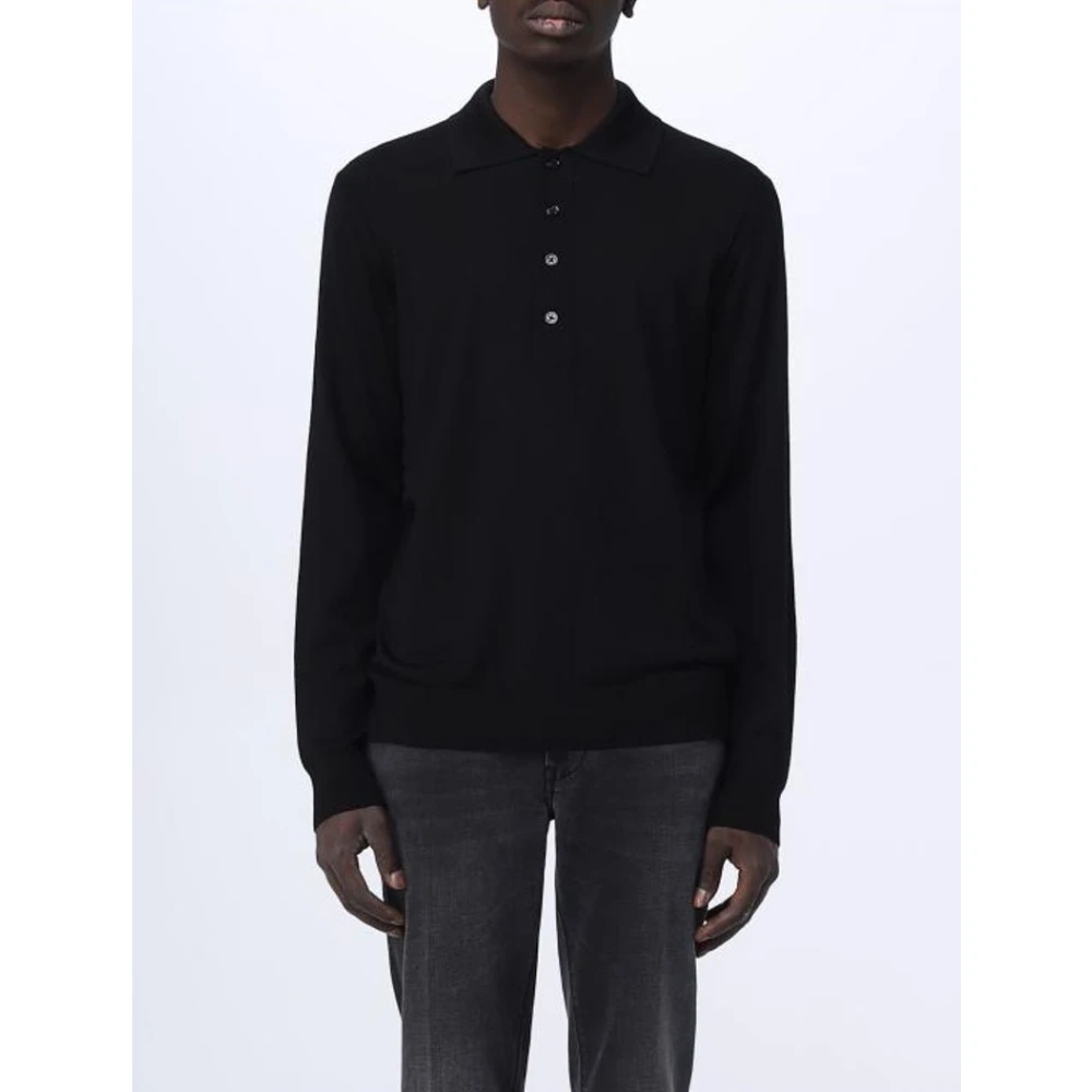 Paolo Pecora Zwarte Wollen Polotrui Black Heren
