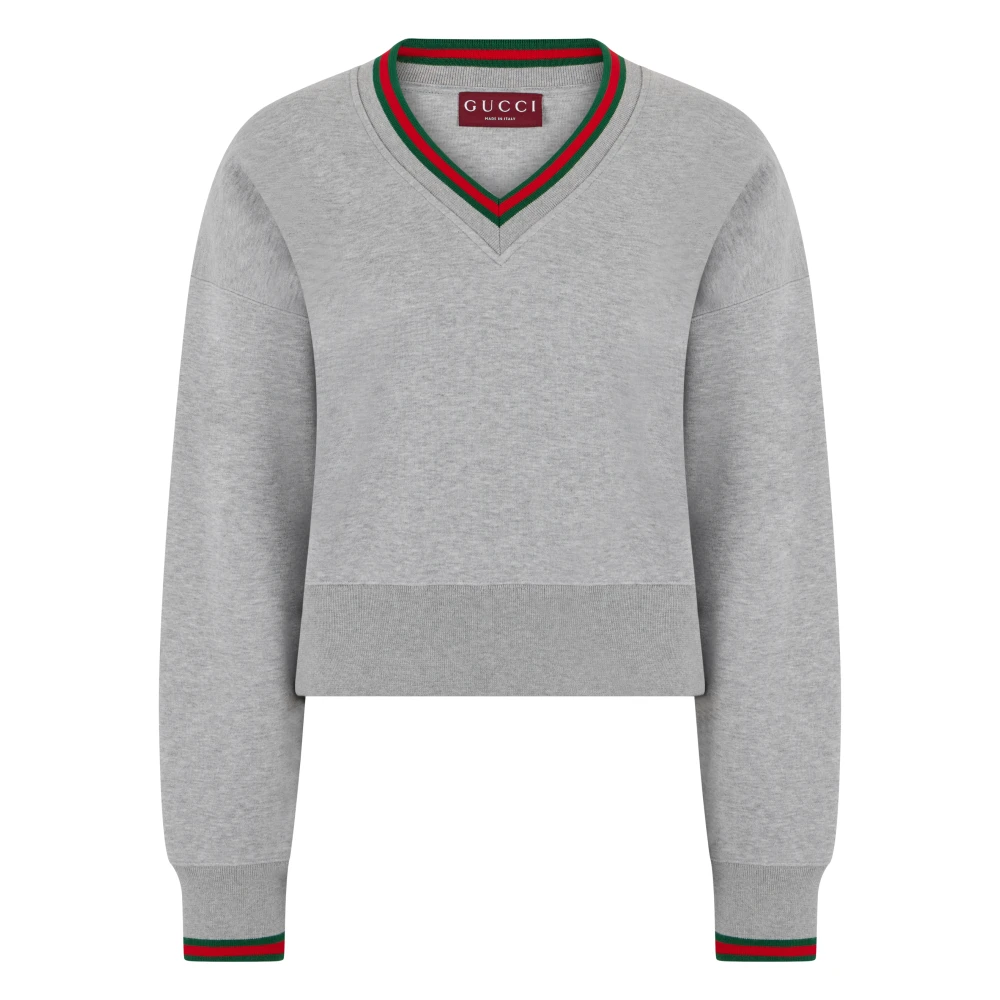 Gucci Women's Gray Sweatshirts, S, Cotton Jersey Sweatshirt With Web