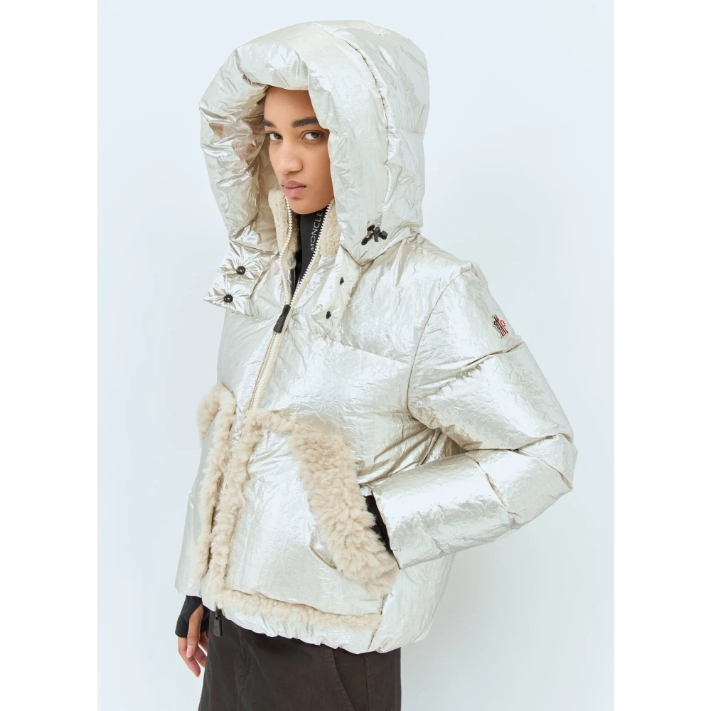 Moncler Metallic Finish Donsjack met Fleece Gray Dames