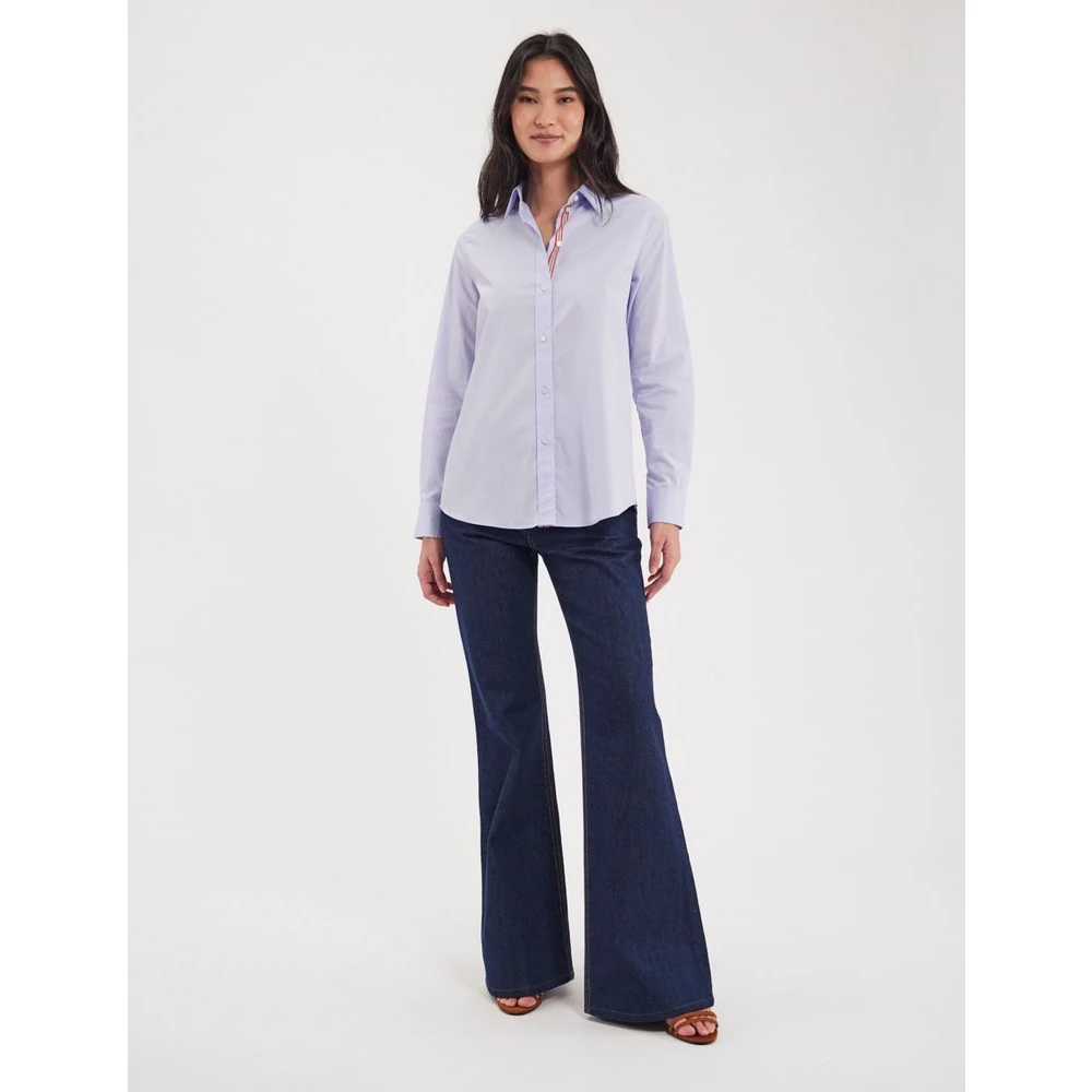 Ines De La Fressange Paris Navy Blauw Katoenen Slim Fit Overhemd White Dames