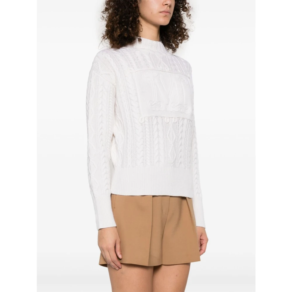 Max Mara Witte Intarsia-Gebreide Logotrui White Dames