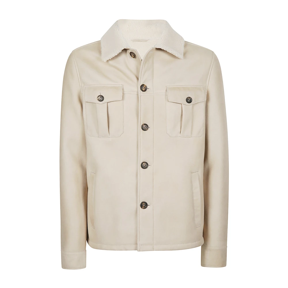 Eleventy Shearling Overshirt Jas Beige Heren