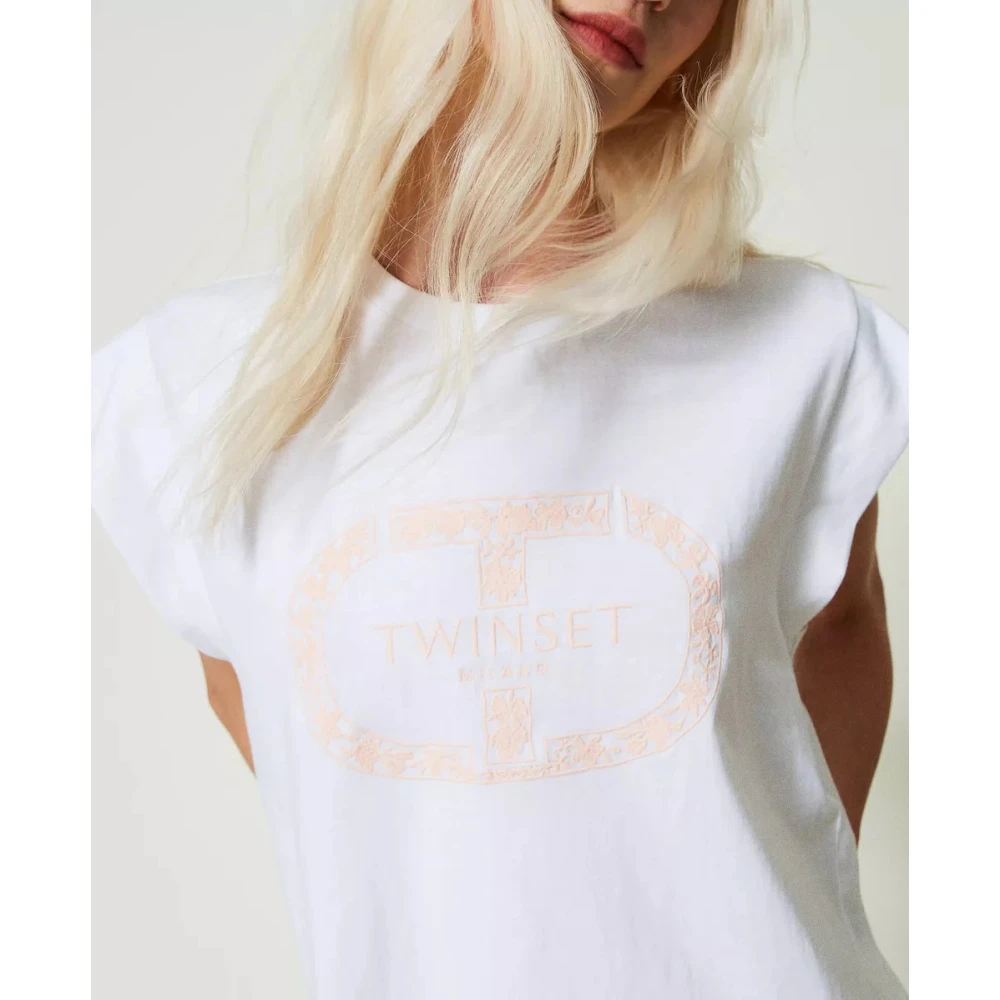 Twinset Oval T-shirt met Aletta-mouwen White Dames