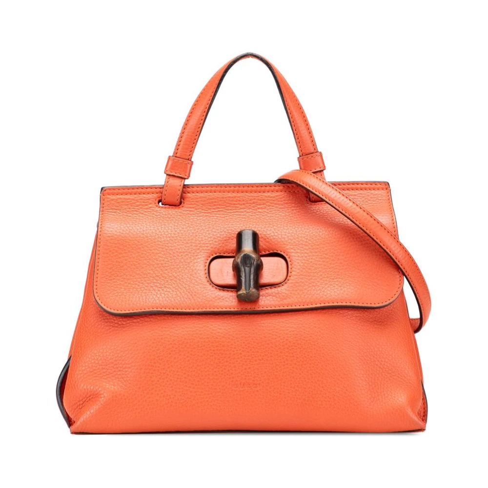 Gucci Vintage Damen Orange Elegante Gebrauchte Lederhandtasche Mit Obergriff Und Schultergurt