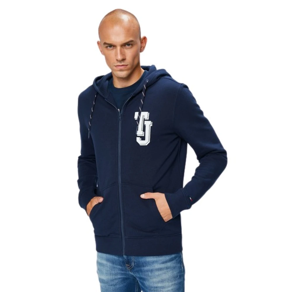 Tommy Jeans Men's Blue Zip Hoodie With Th Logo - Zip-Throughs - Xs - Sweatshirts & Hoodies