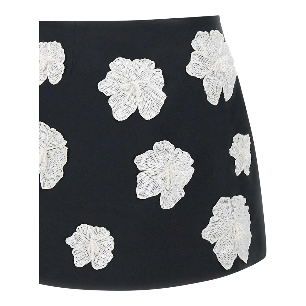 Rotate Birger Christensen Satijnen Rok met Bloemmotief Black Dames