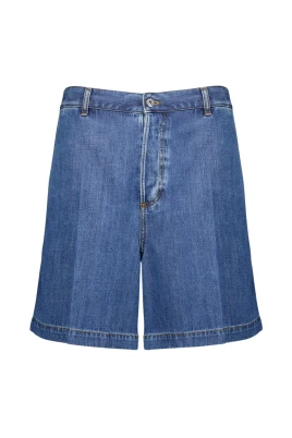 Blå Denim Bermuda Shorts med Metallisk V-Detalj