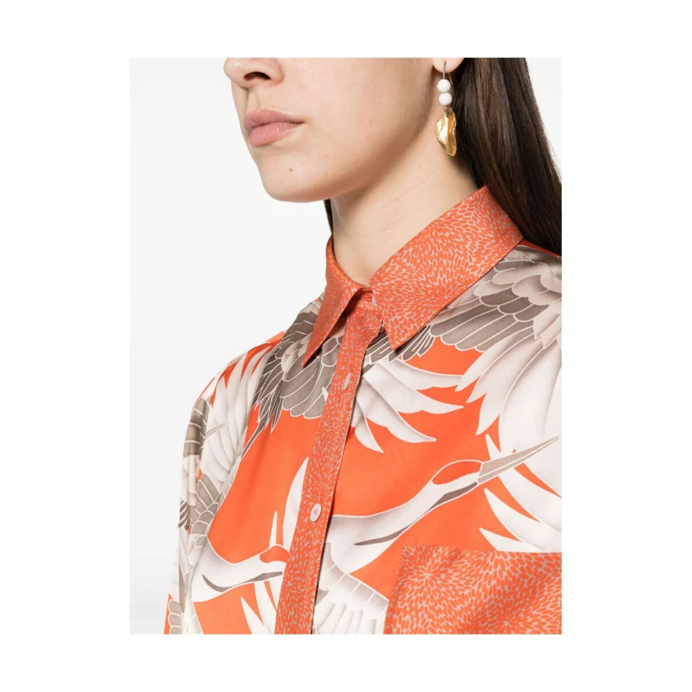 Kiton Zijden Overhemd met Grafische Print Orange Dames