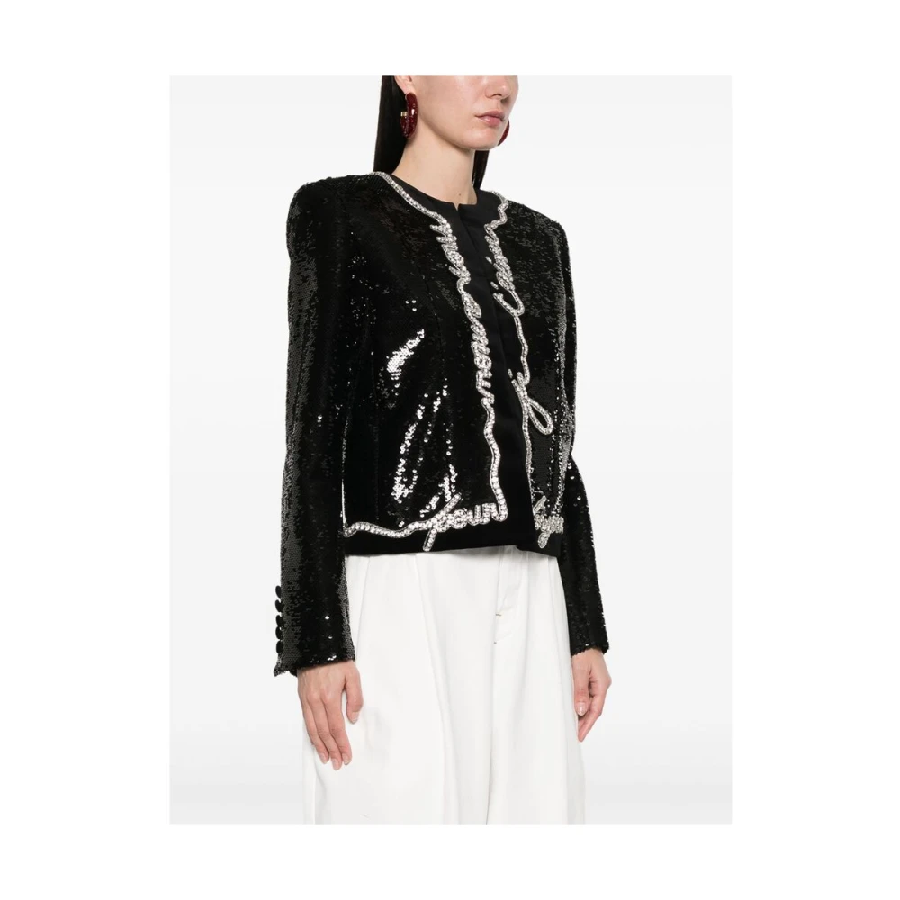 Balmain Zwarte Paillettenjasje met Schoudervullingen Black Dames