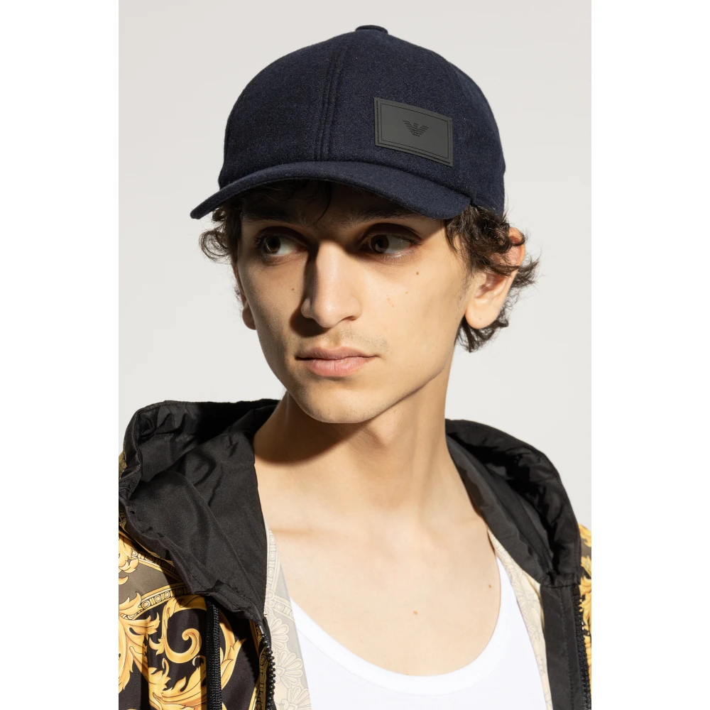 Emporio Armani Wollen pet met klep Blue Heren