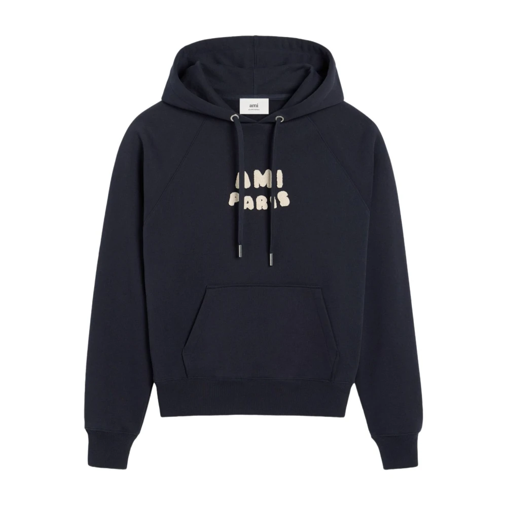 Ami Paris Blauwe trui met capuchon en zak Blue Heren
