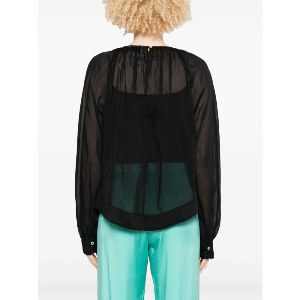 Forte Zwarte Blouse met Knoopmanchet en Keyhole Hals Black Dames