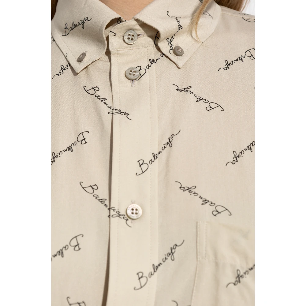 Balenciaga Logo Shirt Beige Dames