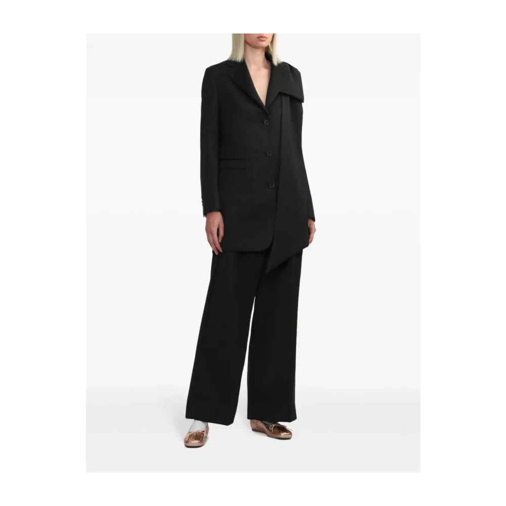 Simone Rocha Strik Detail Lang Plunge Jas Black Dames