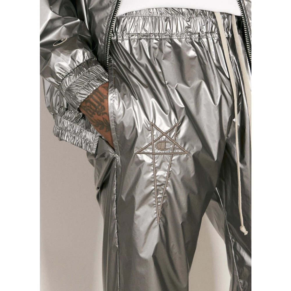 Rick Owens Foil Finish Geborduurde Trainingsbroek Gray Heren