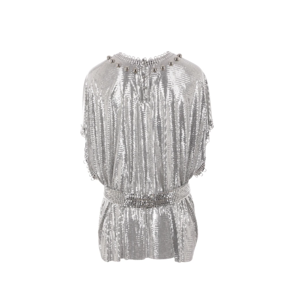 Paco Rabanne Zilver Metallic Gebreide Top met Asymmetrische Zoom Gray Dames