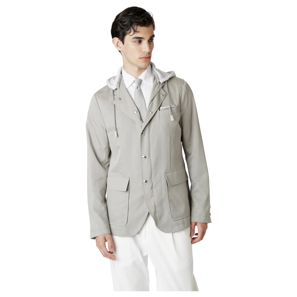 Eleventy Zijden Hoodie en Fleece Jas Gray Heren