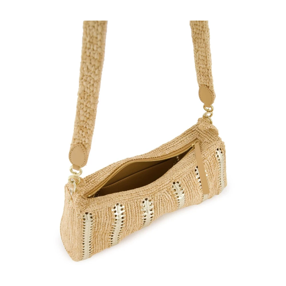 Paco Rabanne Beige Raffia Handtas met Zilveren Inzetstukken Beige Dames