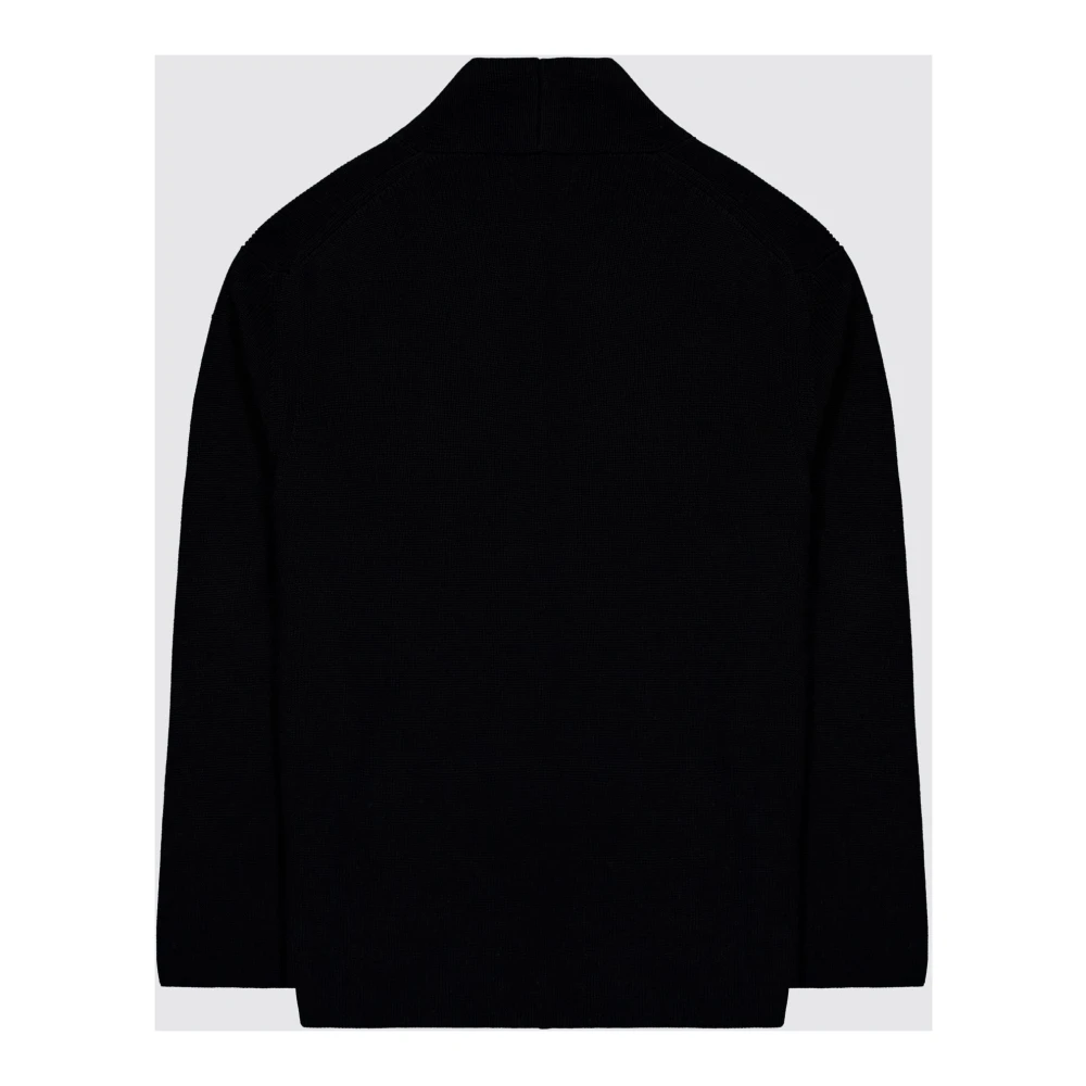 Laneus Zwarte V-hals Cardigan Katoen Oversized Black Heren