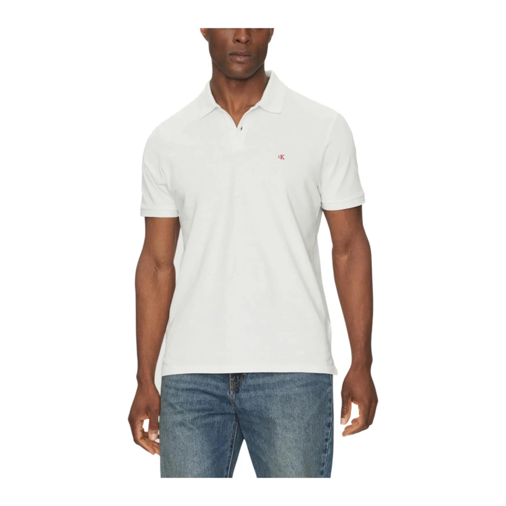 Calvin Klein Jeans Men's White Polo Shirt With Button Fastening