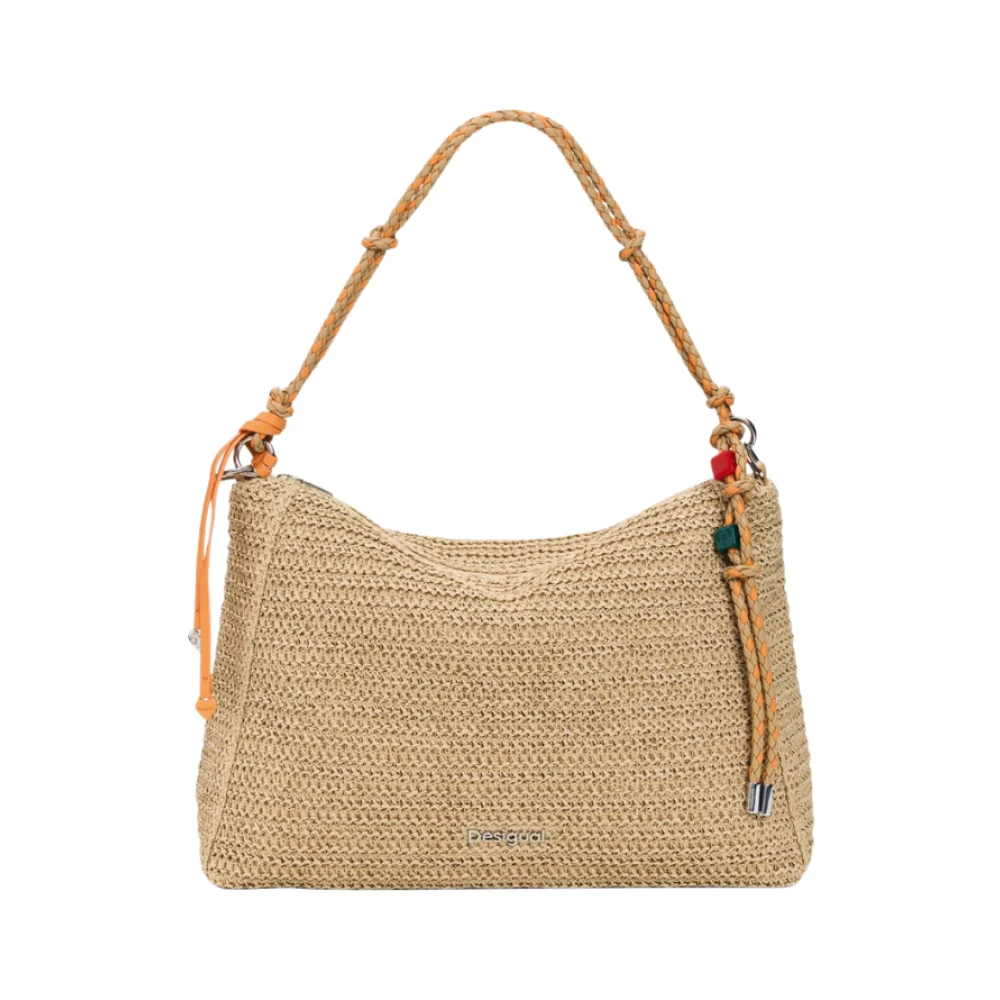 Desigual Donna Beige Borsa A Tracolla In Rafia