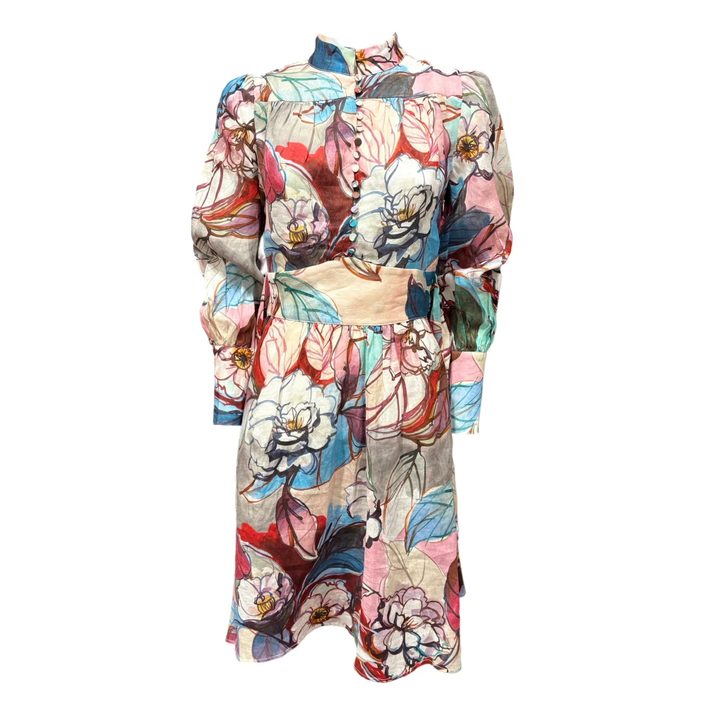 Dea Kudibal Linnen jurk met opstaande kraag Multicolor Dames