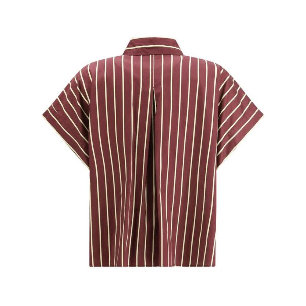 Forte Satin Gestreepte Boxy Shirt Red Dames