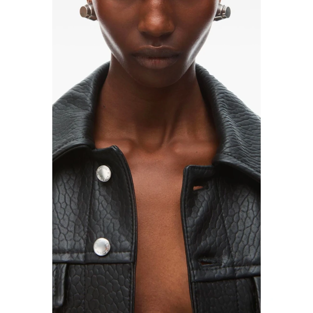 alexander wang Zwarte Jas met Knoopsluiting en Reliëf Black Dames