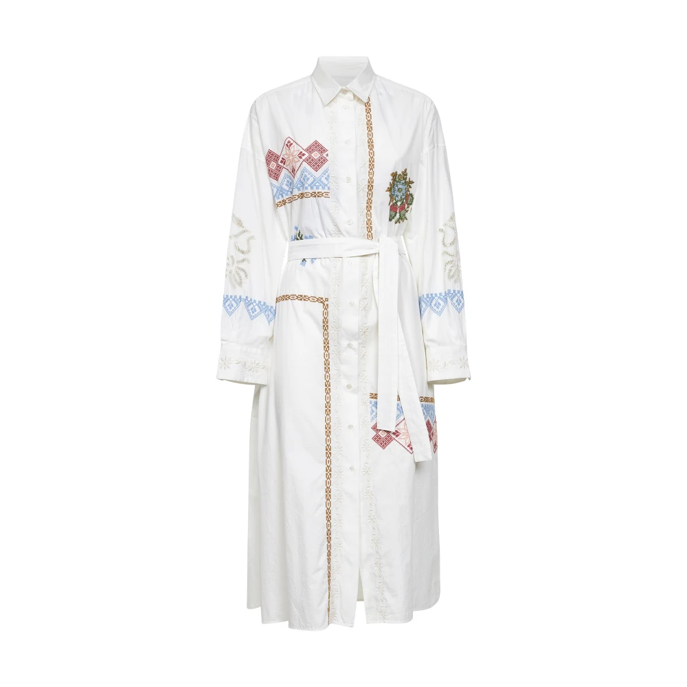 Weekend Max Mara Vrouw Wit Kleedjes Dames, S, Katoen, Wkdgru Floral-Embroidered Midi Dress